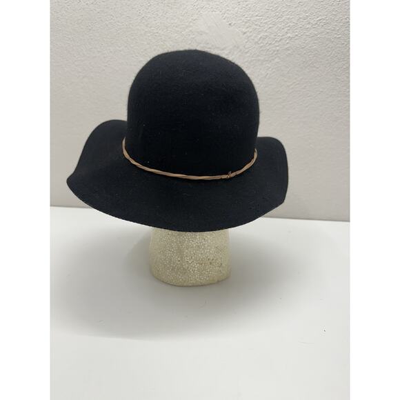 Madden Girl Women Black Wool Floppy Brim Hat One Size Brown Twisted Belt - Picture 6 of 12